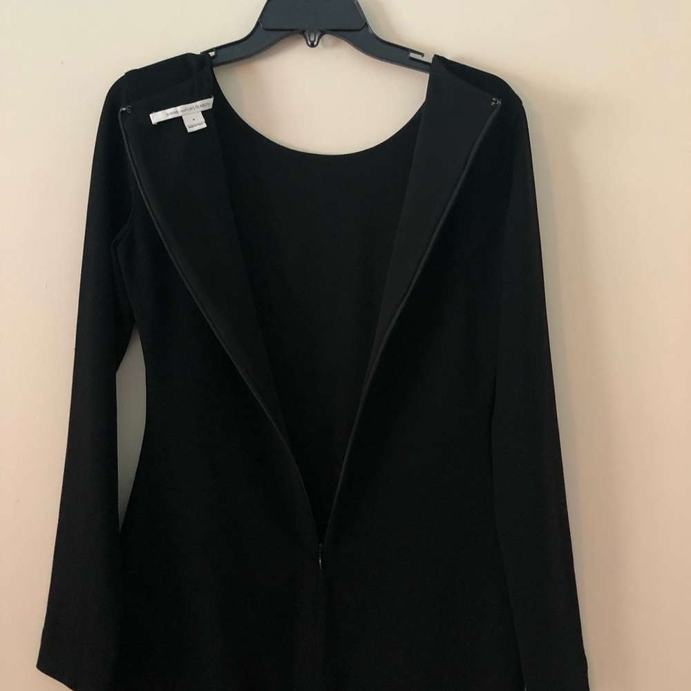 Diane von Furstenberg Black Giada Crepe Long Sleeve Mini Dress DVF Size 4 - Picture 9 of 16